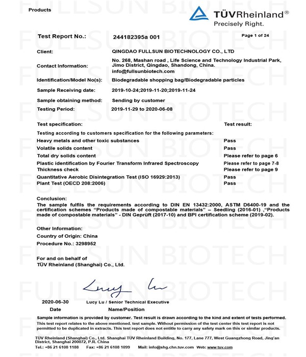 EU Compost Test Report for Biodegradable Products